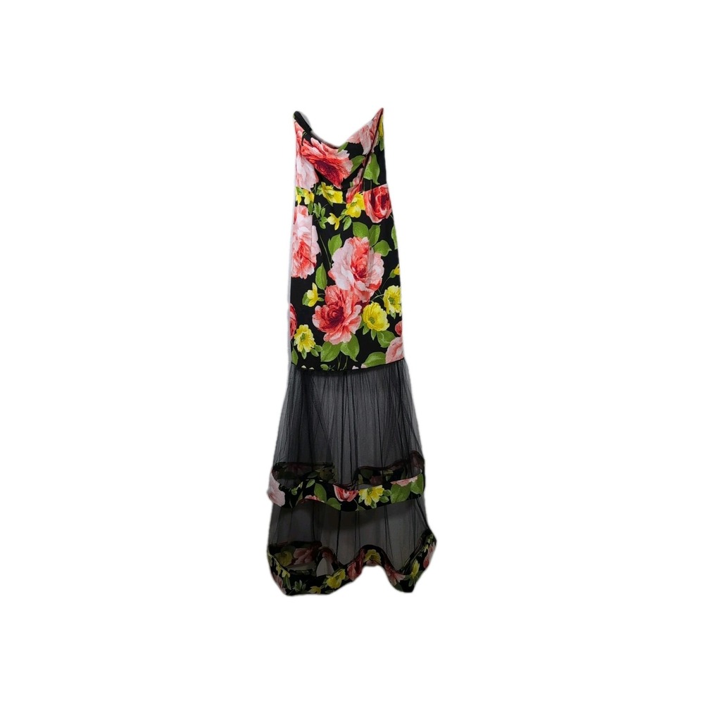 The Sang Black Floral Strapless Cocktail Dress Large Tutu Tulle